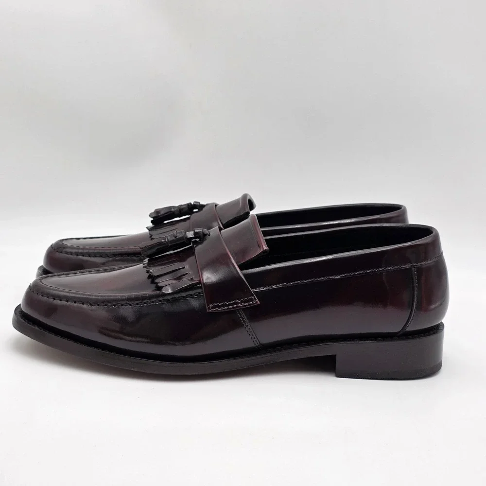Samuel Windsor Tassel‎ Loafers Men's 10.5 Burgundy Oxblood Leather Shoes Fringed